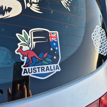 Load image into Gallery viewer, Ned Kelly Car window with Australian-themed decal featuring a kangaroo and Aboriginal design.