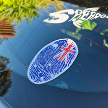 Load image into Gallery viewer, Car window with a fingerprint design decal featuring a Union Jack flag Australian flag
