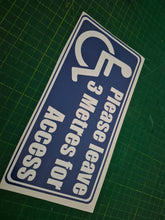 Load image into Gallery viewer, Handicap access sign with text 'Please leave 3 Metres for Access' on a green grid background