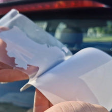 Load image into Gallery viewer, Sticker of Australia's flag and map Person holding a white plastic tool with a car in the background