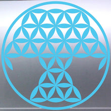 Load image into Gallery viewer, Tree Of Life Blue geometric flower of life symbol on a reflective surface