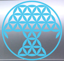Load image into Gallery viewer, Tree Of Life Blue geometric flower of life symbol on a reflective surface