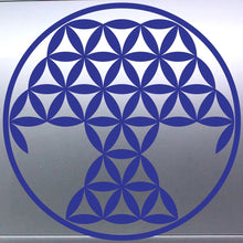Load image into Gallery viewer, Tree Of Life Blue geometric flower of life design on a silver background