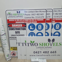 Load image into Gallery viewer, Two shovels corflute signage (Proof of concept with the customer using the decals purchased)