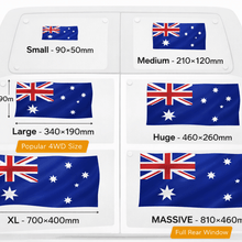 Load image into Gallery viewer, Chart showing different sizes of Australian flags with measurements.