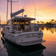 Load image into Gallery viewer, Blue Horizon - motor sailer Queensland sunset