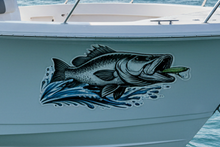 Load image into Gallery viewer, Barra decal on a boat's side with water in the background barramundi sticker