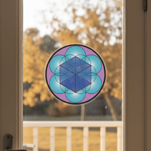 Load image into Gallery viewer, Colourful cube optical illusion sticker on glass door