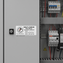 Load image into Gallery viewer, Custom inspection sticker on switchboard with electrical contractor details