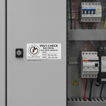 Load image into Gallery viewer, Custom inspection sticker on switchboard with electrical contractor details