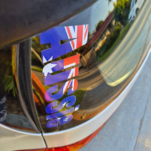 Load image into Gallery viewer, Car window with 'Aussie' decal featuring the Australian flag
