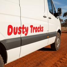 Load image into Gallery viewer, Dusty Tracks - campervan red rounded font