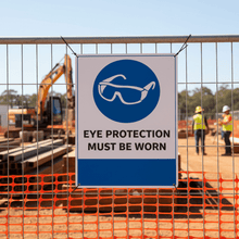 Load image into Gallery viewer, Eye Protection on construction fence