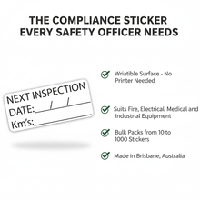 Load image into Gallery viewer, Feature benefit infographic compliance sticker safety officer