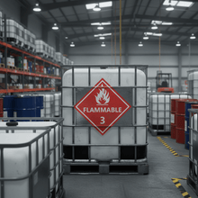 Load image into Gallery viewer, Flammable liquid class 3 sticker on IBC intermediate bulk container