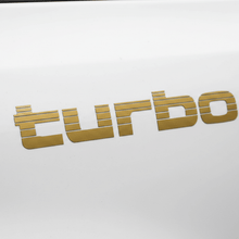 Load image into Gallery viewer, Gold Turbo sticker white door panel overcast