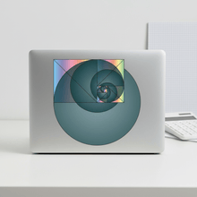 Load image into Gallery viewer, Golden Ratio Fibonacci spiral math sticker on laptop