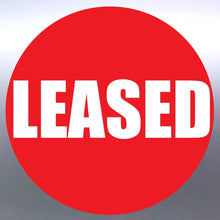 Load image into Gallery viewer, Red circle with 'LEASED' text on a gray background decal