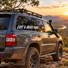Load image into Gallery viewer, Name on car Sticker, Lost and Never Found adventure concept