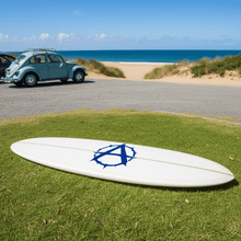 Load image into Gallery viewer, Navy on surfboard Gothic Thorn Anarchy Symbol Vinyl Sticker