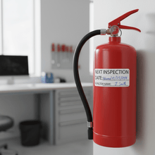 Load image into Gallery viewer, Next inspection sticker on red fire extinguisher