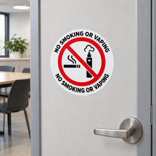 Load image into Gallery viewer, No smoking or vaping sticker on a staff-room door