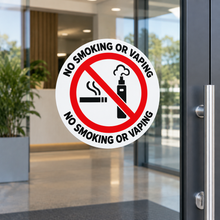 Load image into Gallery viewer, No smoking or vaping sticker on a workplace entrance