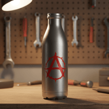 Load image into Gallery viewer, Red on stainless drink bottle Gothic Thorn Anarchy Symbol Vinyl Sticker