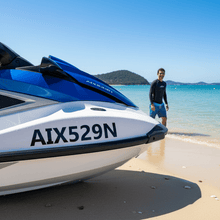 Load image into Gallery viewer, Rego sticker on jet ski Queensland beach