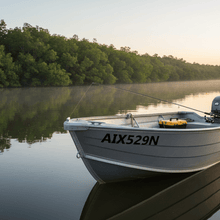 Load image into Gallery viewer, Rego sticker on tinnie aluminium boat river