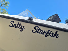 Load image into Gallery viewer, custom Boat name with 'Salty Starfish' decal on a clear day