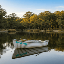 Load image into Gallery viewer, Sea Breeze - white dinghy calm lake teal decal