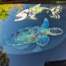 Load image into Gallery viewer, Car window with a turtle decal and 'Deppo' logo in the background