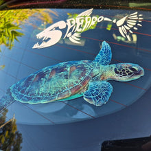 Load image into Gallery viewer, Car window with a turtle decal and 'Deppo' logo in the background