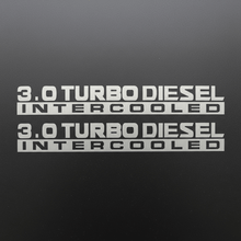 Load image into Gallery viewer, Silver-grey 3.0 Turbo Diesel Intercooled stickers on dark background