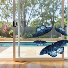 Load image into Gallery viewer, Sliding glass door - interior view blue butterfly