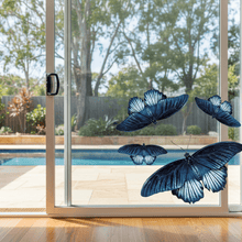Load image into Gallery viewer, Sliding glass door - interior view blue butterfly