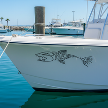 Load image into Gallery viewer, Spearo Skeleton Sticker on Boat Hull