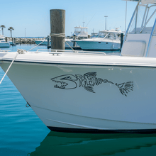 Load image into Gallery viewer, Spearo Skeleton Sticker on Boat Hull