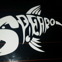 Load image into Gallery viewer, Spearfishing Skeleton Fish Design decal White on car window