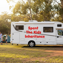 Load image into Gallery viewer, Spent The Kids Inheritance - white motorhome red decal