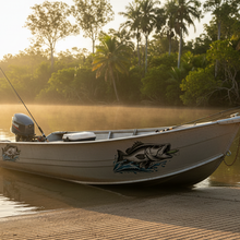 Load image into Gallery viewer, Tinnie boat ramp sunrise with a barra decal