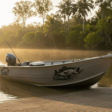 Load image into Gallery viewer, Tinnie boat ramp sunrise with a barra decal