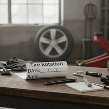 Load image into Gallery viewer, Tire rotation sheet on bench