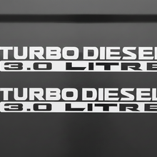 Load image into Gallery viewer, Two white Turbo Diesel 3.0 Litre stickers stacked