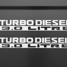 Load image into Gallery viewer, Two white Turbo Diesel 3.0 Litre stickers stacked