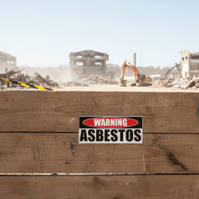 Load image into Gallery viewer, Warning Asbestos on wooden hoarding