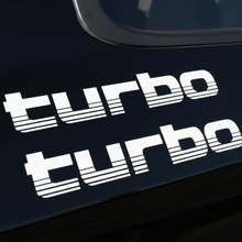 Load image into Gallery viewer, White 100 Series Turbo stickers low angle black background
