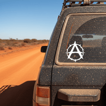 Load image into Gallery viewer, White on dusty 4WD back window Gothic Thorn Anarchy Symbol Vinyl Sticker