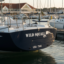 Load image into Gallery viewer, Wild Squall - navy racing yacht white stencil